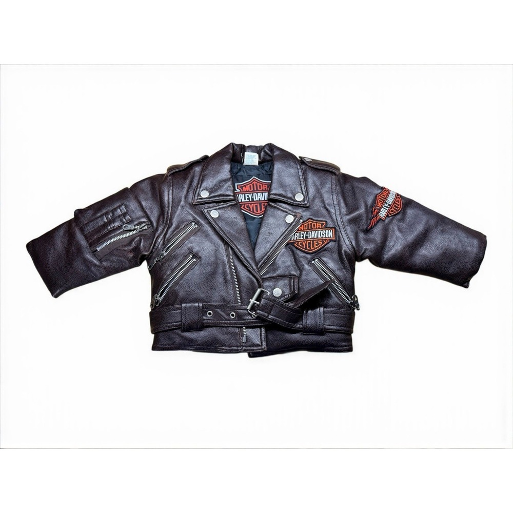 VINTAGE 90's HARLEY DAVIDSON BROWN EMBROIDERED BIKER JACKET Toddler‎ Sz 2T
